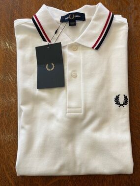 Fred Perry White Polo with Red & Navy Contrast Tipping